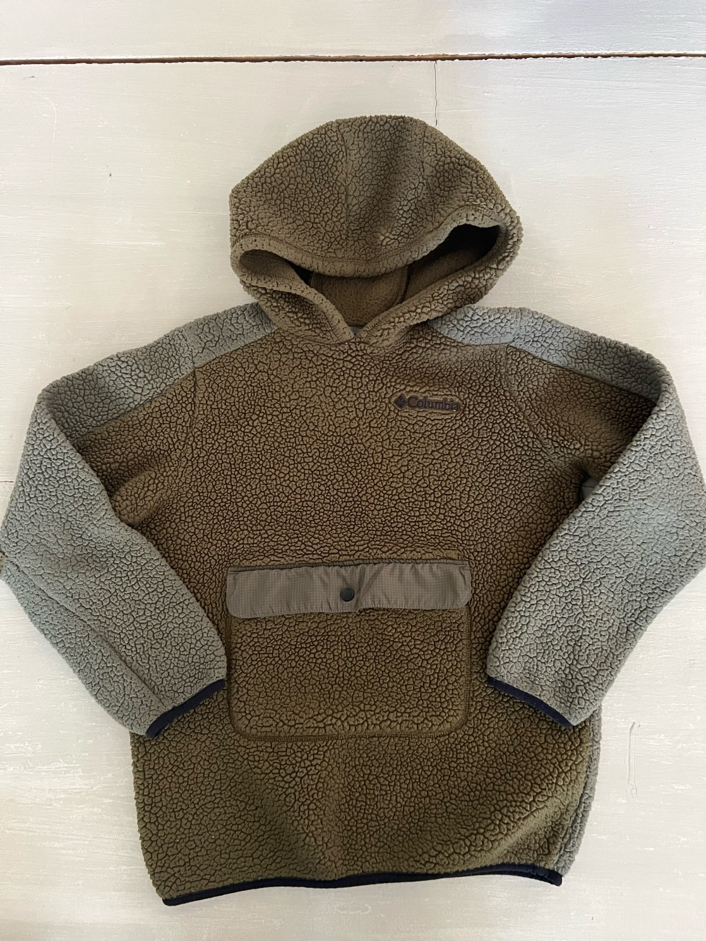Columbia Sherpa Fleece Hoodie Youth M 10/12 Brown Gray Hooded Pullover